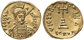 Costantino IV (668-685) Solido - Busto elmato di fronte con lancia e scudo - R/ Croce potenziata - Sear 1157 AU (g 4,38) Colpo (?) nel campo del D/ ma...
