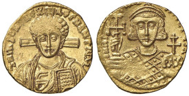 Giustiniano II (secondo regno, 705-711) Solido - Busto di Cristo di fronte - R/ Busto di fronte - Sear 1413 AU (g 4,37) RR

Status: SPL+