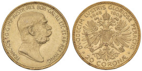 AUSTRIA Francesco Giuseppe II (1848-1916) 20 Corone 1908 - KM 2811; Fr. 515 AU (g 6,77) Segnetti al D/

Status: SPL+/FDC