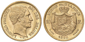 BELGIO Leopoldo I (1831-1865) 10 Franchi 1850 - FR.408, KM 18 AU Nell'asta Genevensis 14 del 2021, lotto 231, un esemplare in slab MS64 ha realizzato ...