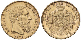 BELGIO Leopoldo II (1865-1909) 20 Franchi 1877 - KM 37 AU (g 6,41)

Status: SPL