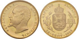 BULGARIA Ferdinando I (1887-1918) 100 Leva 1912 restrike - KM 34 AU In slab PCGS PR 67 DCAM cod. 389780.67/42764789

Status: PR 67 DCAM