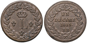 FRANCIA Luigi XVIII (1814-1824) Decime 1815 BB - KM 701 BR (g 19,69) Esemplare non circolato e di altissima qualità.

Status: qFDC-FDC