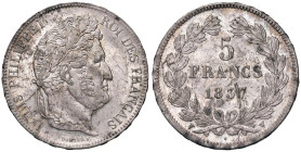 FRANCIA Luigi Filippo I (1830-1848) 5 Franchi 1837 W - KM 749.13; Gad. 678 AG (g 24,73) Bel metallo lucente. Segnetti da contatto

Status: SPL-FDC