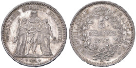 FRANCIA Seconda repubblica (1848-1852) 5 Franchi 1848 A - KM 756 AG (g 25,05) Hairlines al D/

Status: qFDC