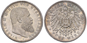 GERMANIA Württemberg - Guglielmo II (1891-1918) 5 Marchi 1911 F - KM 632 AG (g 27,71) Delicata patina. Minimi hairlines

Status: FDC