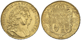 INGHILTERRA Guglielmo e Maria (1688-1694) 5 Guineas 1691 - Fr. 300; S. 3423 AU (g 41,63) Minimi colpetti al bordo e segnetto al R/. Fondi del D/ lucid...