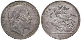 INGHILTERRA Edoardo (1901-1910) Corona 1902 - KM 803 AG (g 28,23) Intensa patina. Segnetti dietro il busto

Status: FDC