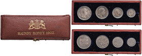 INGHILTERRA Edoardo (1910-1910) 4, 3,2 e Penny 1902 - KM 798, 797, 796, 795 - AG (g 1,89 + 1,40 + 0,93 + 0,46) Astuccio Maundy Money 1902

Status: F...