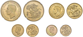 INGHILTERRA Giorgio VI (1936-1952) 5, 2, 1 e mezza sterlina 1937 - KM 861, 860, 859 e 858 AU Corredato di astuccio originale. 5 sterline in slab NGC P...