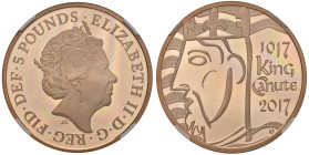 INGHILTERRA Elisabetta II (1952-2022) 5 Sterline 2017 1000th anniversary of coronation of King Canute - KM 1455b AU In slab NGC PF 69 ULTRA CAMEO cod....