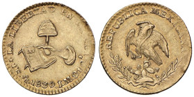 MESSICO Escudo 1830/29 Mo JM - KM 379.5 AU (g 3,39) Schiacciature marginali. Piccolo graffietto al D/

Status: qSPL