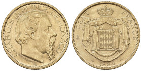 MONACO Carlo III (1856-1889) 100 Franchi 1884 - Fr. 11 AU (g 32,21)

Status: BB+/qSPL