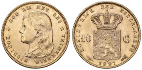 OLANDA Guglielmina (1890-1948) 10 Gulden 1897 - KM 118; Fr. 347 AU (g 6,73)

Status: qFDC/FDC