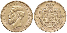 ROMANIA Carlo I (1881-1914) 20 Lei 1890 - Fr. 3 AU (g 6,41) Colpo ripreso al bordo

Status: BB+