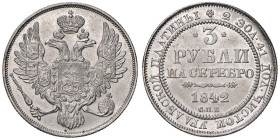 RUSSIA Nicola I (1825-1855) 3 Rubli 1842 - KM C177 Platino (g 10,31) Bordo ripreso e graffi al bordo

Status: SPL-FDC