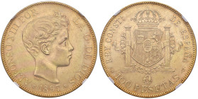 SPAGNA Alfonso XIII (1886-1931) 100 Pesetas 1897 *97 - KM 708 AU In slab NGC Au 58 cod. 8217175-014

Status: AU 58