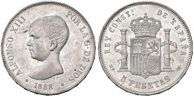 SPAGNA Alfonso XIII (1886-1931) 5 Pesetas 1888 *88 - KM 689 AG (g 25,06) Segnetti da contatto

Status: SPL+/qFDC