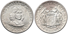 USA Mezzo dollaro 1934 - KM 166 AG (g 12,53) Maryland. Il motto dello stato di Maryland, "Fatti maschii, parole femine", è leggibile sotto lo scudo al...
