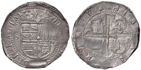 SPAGNA Filippo II (1555-1598) Siviglia - 8 Reales - Cal. 720 AG (g 27,28) Saggiatore D quadrata al R/. Esemplare di altissima conservazione

Status:...