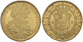 SPAGNA Carlo III (1759-1788) Madrid - 8 Escudos 1773/2 PJ - KM 409; Cal. 1957 AU (g 27,00) Minimo graffietto al D/. Fondi ancora lucenti

Status: SP...