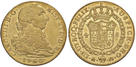 SPAGNA Carlo III (1759-1788) Madrid - 4 Escudos 1780/79 PJ - KM 418; Cal. 1783 AU (g 13,49) Metallo lucenti

Status: SPL/qFDC