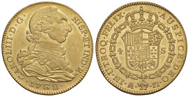 SPAGNA Carlo III (1759-1788) Madrid - 4 Escudos 1782 PJ - KM 418; Cal.1787 AU (g 13,47) Fondi lucenti. Esemplare di rara reperibilità in questa altiss...