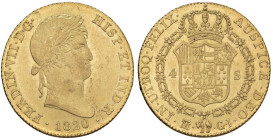 SPAGNA Ferdinando VII (1808-1833) Madrid - 4 Escudos 1820 GJ - KM 484; Cal. 1716 AU (g 13,58) Metallo fresco e ancora lucente. Esemplare di elevatissi...