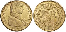 CILE Ferdinando VII (1808-1833) Santiago - 8 Escudos 1809 So FJ - KM 72; Cal. 1862 AU (g 27,07) Piccole sfogliature al D/. Segnetto da contatto sulla ...