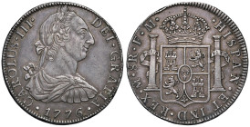 MESSICO Carlo III (1759-1788) 8 Reales 1776 Mo FM - KM 106.2; Cal. 1110 AG (g 26,87) Colpi al bordo. Rilievi ben definiti. Coniata in un anno molto ap...