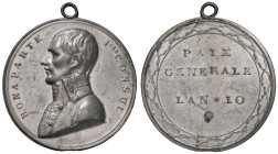 Medaglia 1802 Pace di Amiens. D/ BONAPARTE - I.ier CONSUL Busto in alto rilievo a sx - R/ Nel campo al centro di larga bordura decorata: PAIX / GENERA...