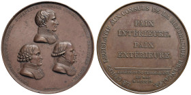 Medaglia 1802 Promulgazione del trattato di Amiens. D/ BONAPARTE PREMIER CONSUL. A sx: CAMBACERES SECON CONSUL. A dx: LEBRUN TROISIEME CONSUL Nel camp...