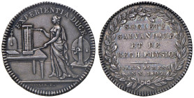 Medaglia 1802 Società di ricerche fisiche - Opus: Merlen - Bramsen 219 AG (g 7,82 - Ø 28 mm). Bella patina in entrambi i campi. Rarissimo gettone. Ex ...