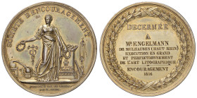 Medaglia 1802 Società d’incoraggiamento dell’industria. D/ SOCIETÉ D’ENCOURAGEMENT. La Francia abbigliata da antica matrona romana tiene in ciascuna m...