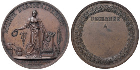 Medaglia 1802 Società d’incoraggiamento dell’industria. D/ SOCIETE D’ENCOURAGEMENT. Donna, stante a sx, tiene corone di lauro nelle mani, attorno il c...