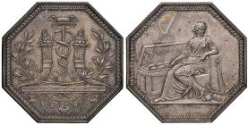 Medaglia 1802 Agenti di cambio di Parigi. D/ Anepigrafe. Due cornucopie separate da caduceo con elmo alato e serpenti incrociati dietro due rami di ul...