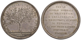 Medaglia 1803 Scuola di Ferrara. Medaglia premio. D/ Circolarmente: MENTRE CHE SPUNTA L’UN L’ALTRO MATURA. Albero con frutti nel campo. Nell’esergo la...