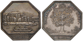 Gettone Ottagonale 1804 Commercio di legname a Parigi. D/ ”COMMERCE DE BOIS NEUF”. Grande quercia con bosco sullo sfondo. Esergo: PARIS. R/ Vista dell...