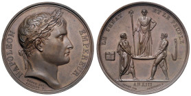 Medaglia 1804 Incoronazione di Napoleone. D/ NAPOLEON EMPEREUR. Testa laureata a dx. Sotto la troncatura del collo: DENON DIR. / ANDRIEU F. R/ Giro: “...