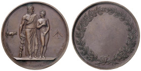 Medaglia 1804 Propagazione del vaccino. D/ Esculapio stante, sostenuto da bastone con serpente attorcigliato, appoggia la mano dx sulla spalla di Vene...