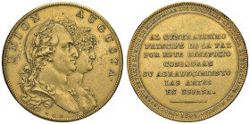 Medaglia 1804 A Manuel Godoy, Principe de la Paz. D/ “UNION AUGUSTA”. Busti accollati del Re e della Regina di Spagna a dx. In basso: M.G.S. R/ Circol...