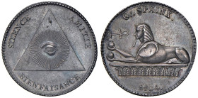 Medaglia 1804 Loggia massonica “La Grande Sfinge”. D/ “G :. SPHINX.” In basso: 5804. Sfinge egiziana, adagiata su base ornata di palmette, tiene con l...