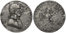 Medaglia Napoleone diretto in Italia si ferma a Lione. D/ NAPOLEON P.r EMP.r DES FRANC.s. Busto in uniforme a dx - R/ ARIVE (!) A LYON LE 20 GERMINAL....