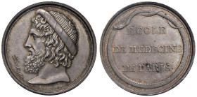Medaglia Istituzione napoleonica delle scuole di Medicina. D/ Testa di Esculapio a sx, davanti al bastone circondato dal serpente - R/ In cerchio form...