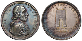 Medaglia Di ritorno da Parigi il papa si ferma a Perugia l’11 maggio 1805. D/ Busto a sx con calotta, mantello e stola. PIUS VII PONT. MAX. Sotto evid...