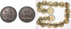 Medaglia 1807 Vittorie francesi (1796-1807). D/ circolarmente: NAPOLEON I.er EMPER. D.e FRANC. ET ROI D’ITALIE. Napoleone a cavallo, a sx, tiene con l...