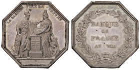 Napoleone Bonaparte (1795-1815) Gettone ottagonale A. VIII (1800) Banca di Francia, impersonificazione di Minerva e della Fortuna davanti ad un altare...