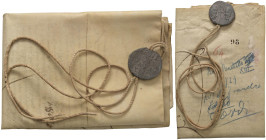 Benedetto XIII (1724-1730) Bolla Plumbea con documento manoscritto 1724 - San Pietro e San Paolo - PB ( Ø 37,5 mm) Rara corredata del suo manoscritto ...