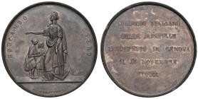 GENOVA Medaglia 1850 Collegio Italiano delle Fanciulle in Genova. Figura allegorica di Genova turrita e paludata, regge ancora e mostra la direzione a...