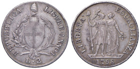 GENOVA Repubblica Ligure (1798-1805) 2 Lire 1798 - MIR 381 AG (g 8,26) RR

Status: qBB/BB